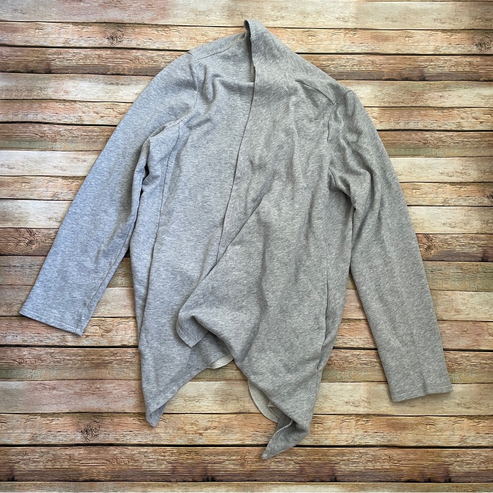 NWT Eileen Fisher Drape Front Open Cardigan XL grey terry pockets